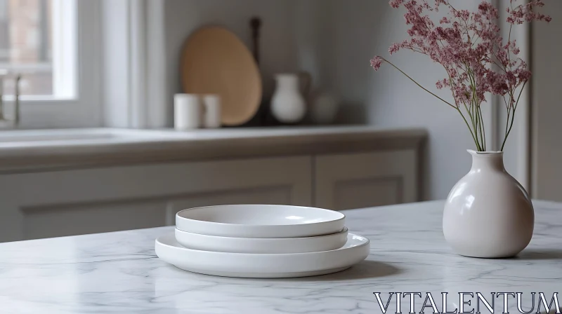 Minimalist Tableware with Delicate Flower Vase AI Image