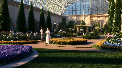 Floral Greenhouse with People