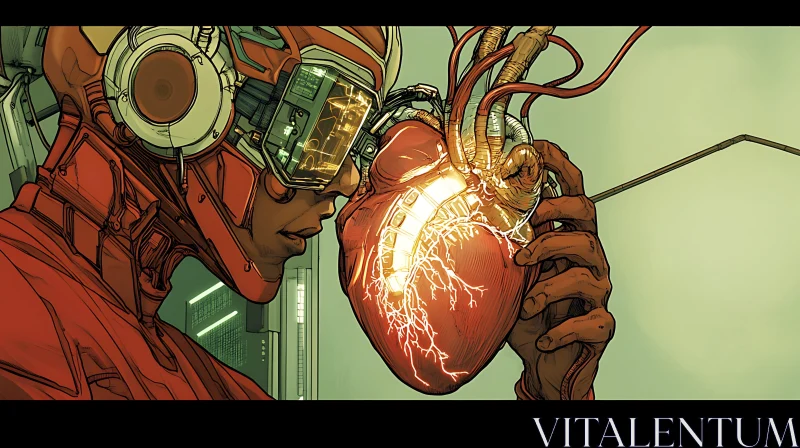 Futuristic Cyborg with Glowing Mechanical Heart AI Image