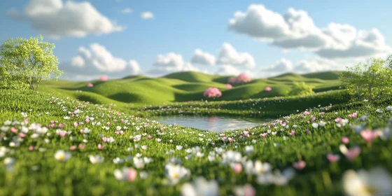 Peaceful Green Meadow with Blooming Flowers