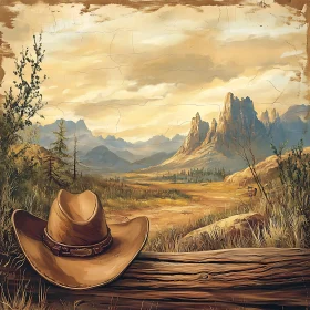 Cowboy Hat in Mountainous Western Scene