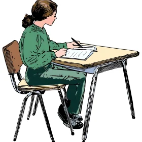 Illustration of Student Writing at Desk