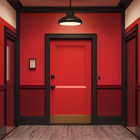 Minimalist Red Room with Central Door