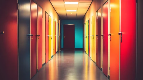 Hallway with Multicolored Doors