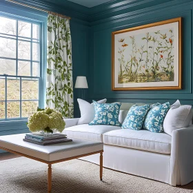 Teal Room with Floral Accents