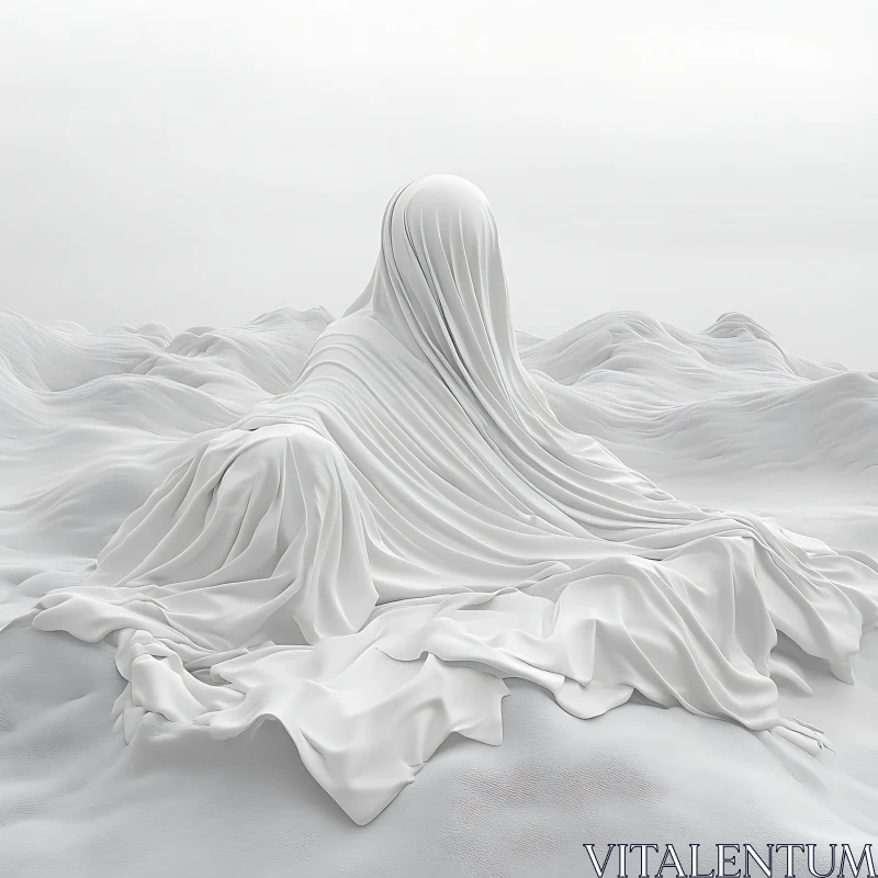 Monochromatic Fabric Sculpture on Textured Ground AI Image