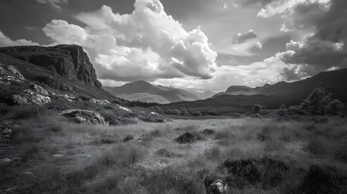 Grayscale Mountain Vista