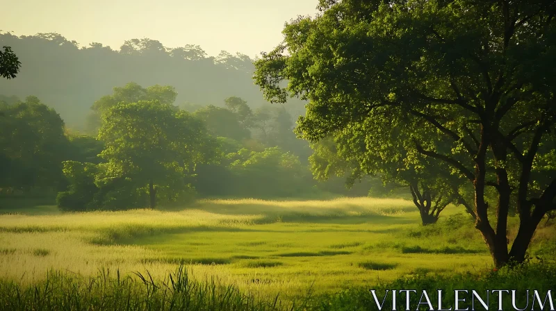 Golden Light on Green Field AI Image