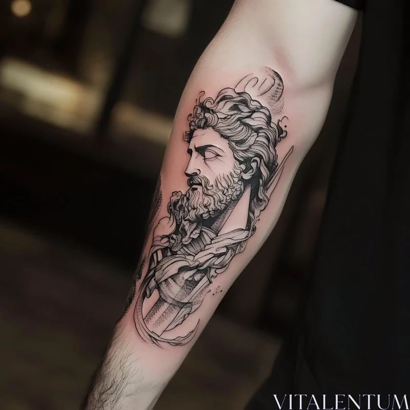 Classical Mythological Bust Tattoo Art AI Image