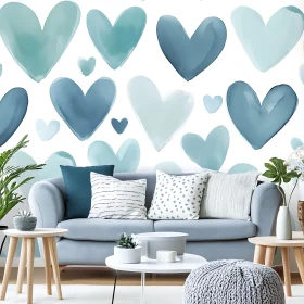 Blue Heart Decor in Cozy Living Space