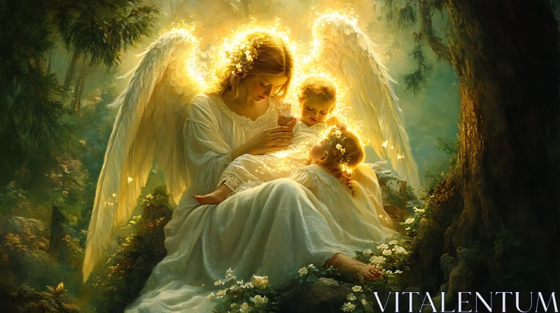 AI ART Forest Angel with Children