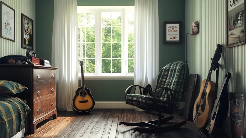 Musical Instruments in a Cozy Room