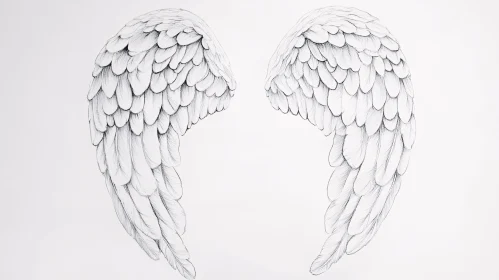 Monochrome Feathered Wings Drawing