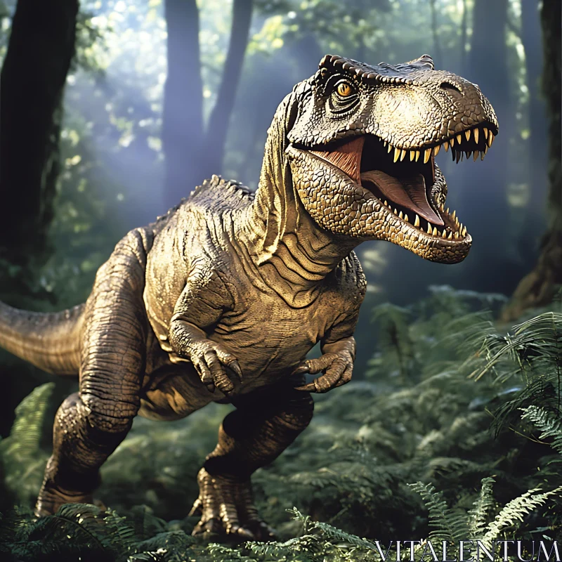 AI ART T-Rex in Primeval Woodland