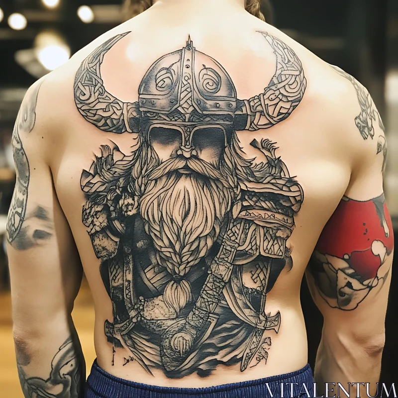 Viking Warrior Tattoo on Back AI Image