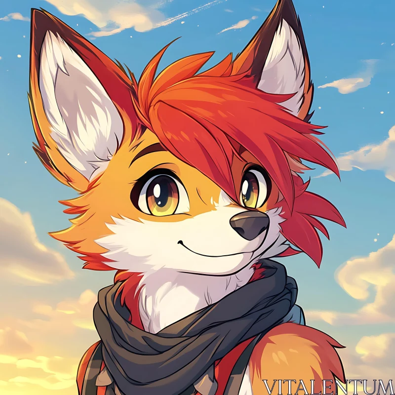 Smiling Fox Character with Scarf AI Image