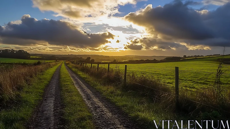 AI ART Scenic Field Path at Sunset