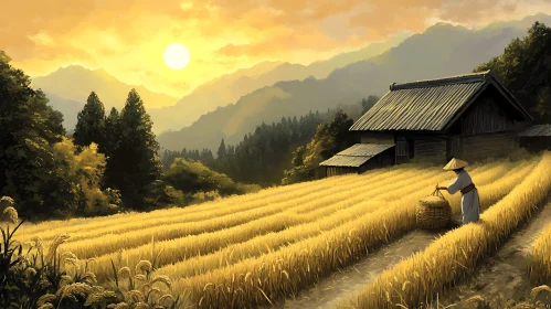 Tranquil Rice Field at Dusk