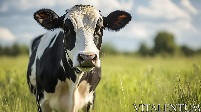 Black and White Cow in Meadow AI Image