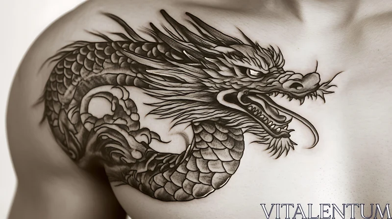 Black Ink Dragon Tattoo Art AI Image