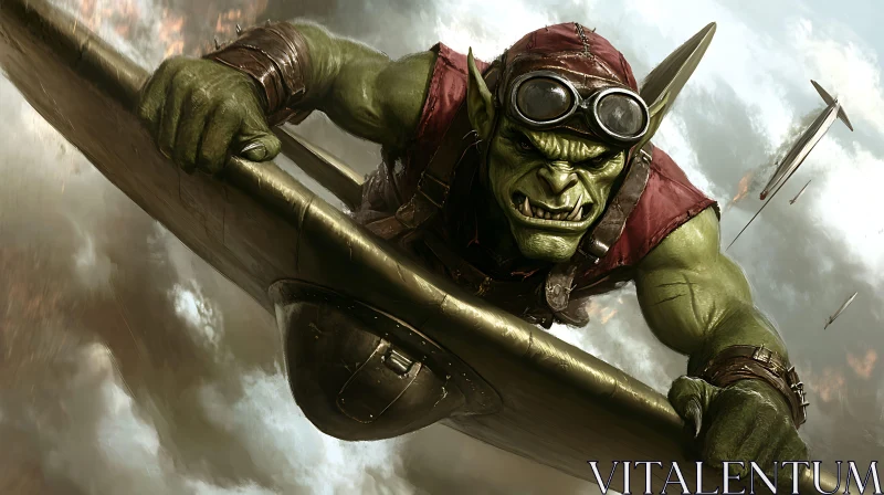 AI ART Green Orc Pilot on Airplane