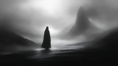 Monochrome Mystery: Figure in the Fog