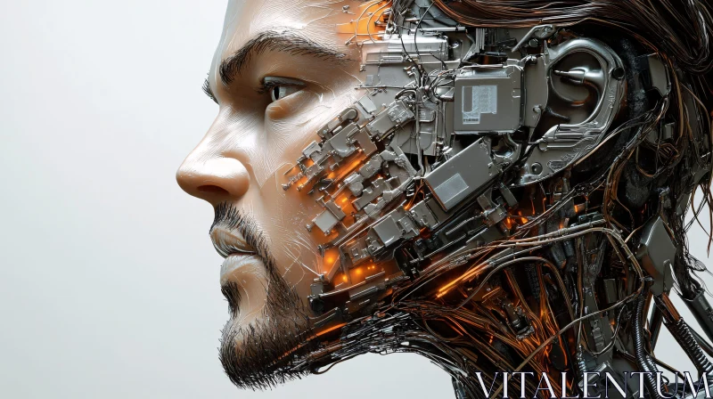 Cybernetic Human Fusion with Electronic Parts AI Image