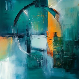 Geometric Teal and Orange Abstract Painting
