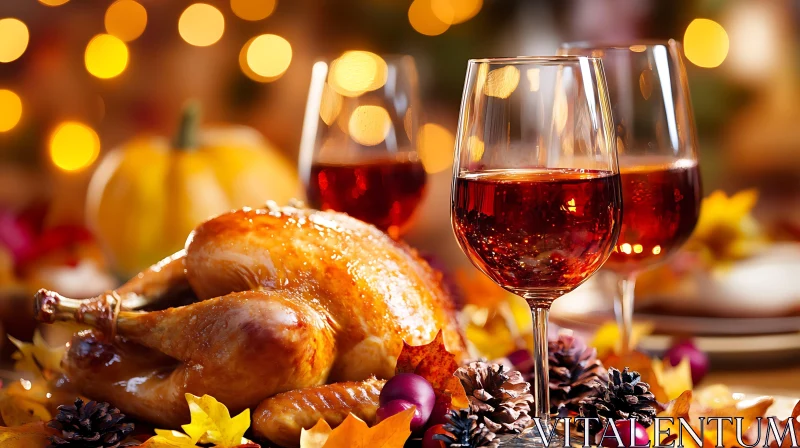 Roasted Turkey with Wine for Thanksgiving AI Image