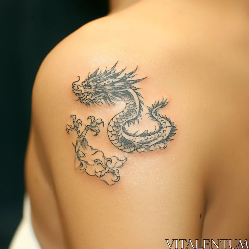 Detailed Black and Gray Dragon Tattoo AI Image