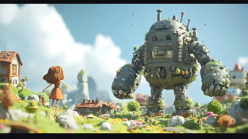 Girl and Robot in Fairy Tale Setting