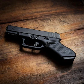 Firearm Still Life on Wooden Table