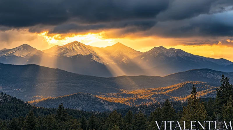 Sunbeams Illuminating Mountain Peaks AI Image