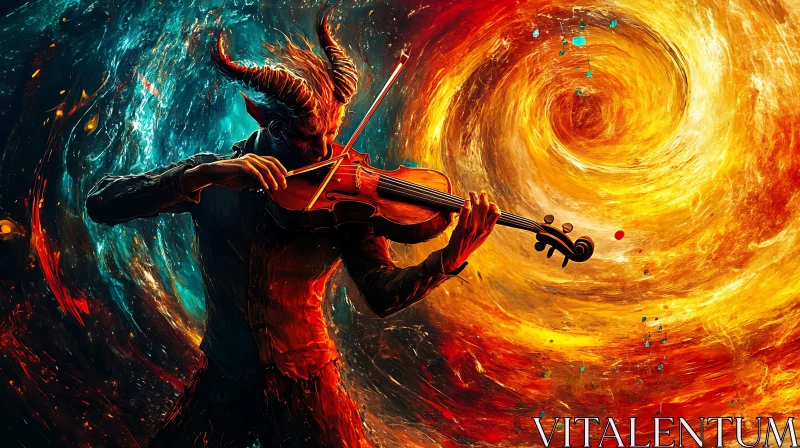 Horned Musician: A Symphony of Fire and Ice AI Image