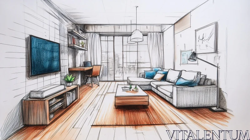 AI ART Interior Design Sketch of a Living Room