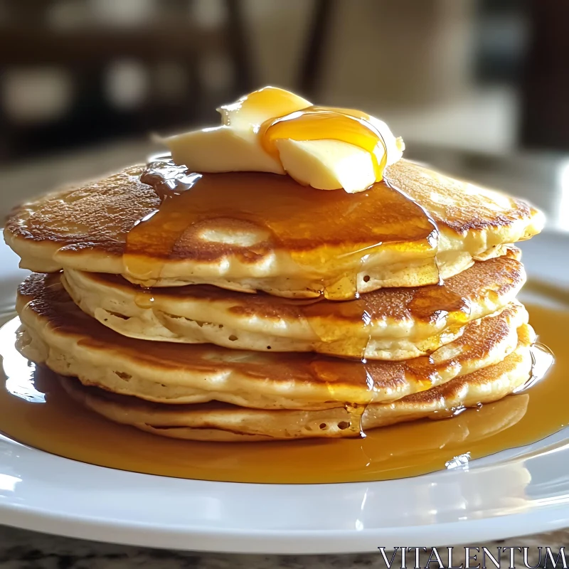 AI ART Fluffy Pancakes Stack with Syrup