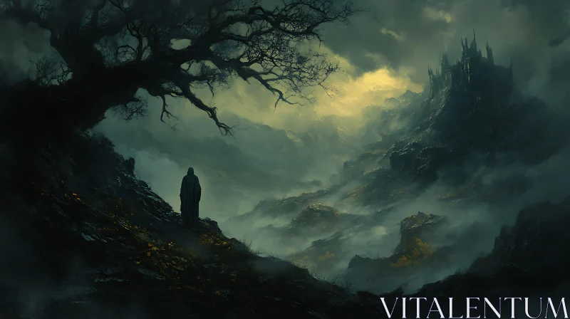 AI ART Silhouette in Dark Fantasy Landscape