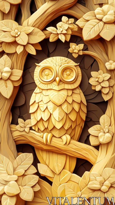 Nature-Inspired Owl Art in Wood AI Image