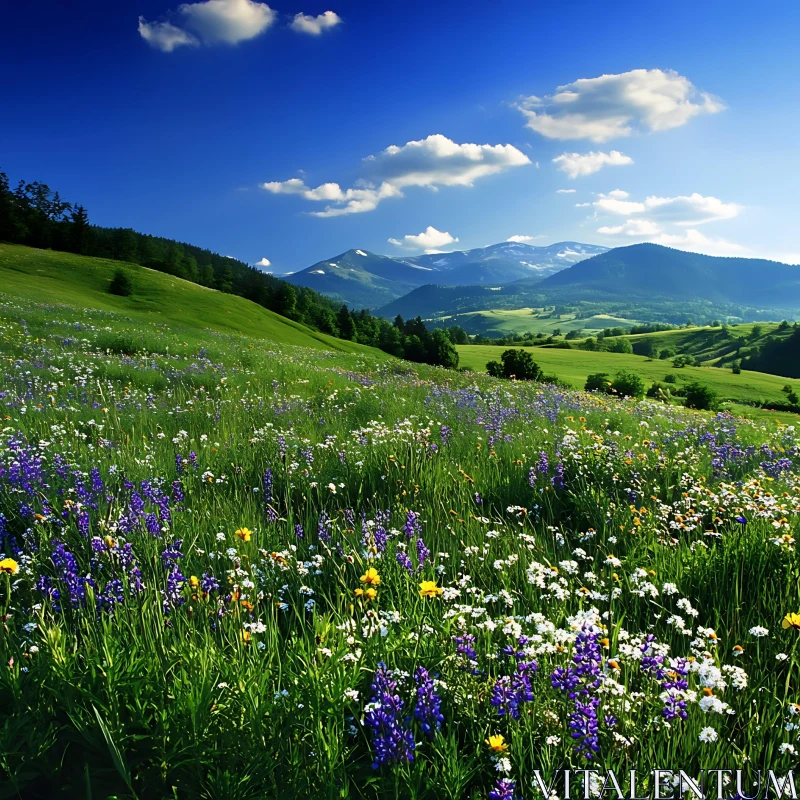 Scenic Mountain Meadow in Full Bloom AI Image