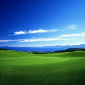 Tranquil Green Field and Blue Sea View