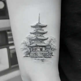 Detailed Traditional Pagoda Tattoo