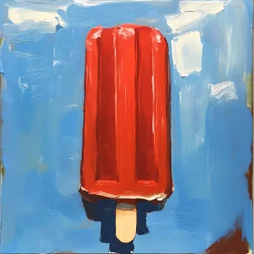 Impasto Red Popsicle Against Cerulean Backdrop