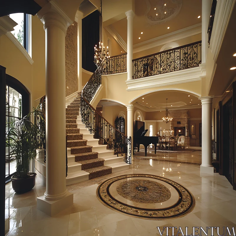 AI ART Luxury Home Interior with Grand Staircase