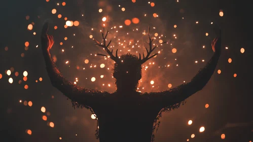 Dark Silhouette with Antlers and Bokeh