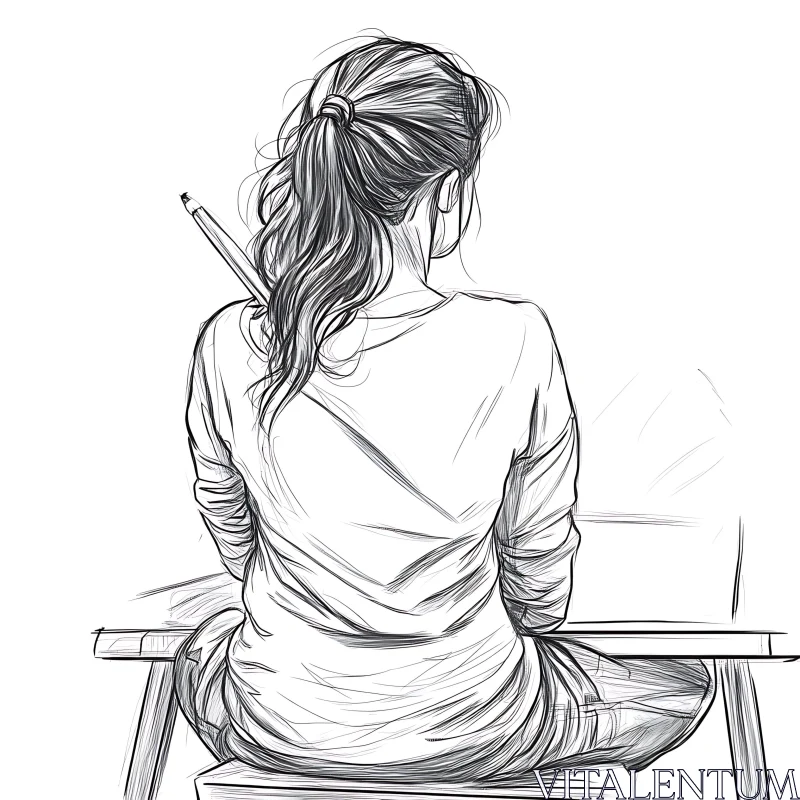 AI ART Pencil Sketch of Woman with Ponytail