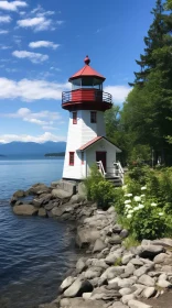 Enchanting Lighthouse Artwork - Vancouver School Style - Vibrant Colors and Lush Scenery