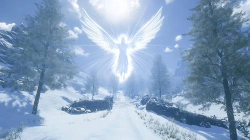 Winter Angel in Snowy Mountains