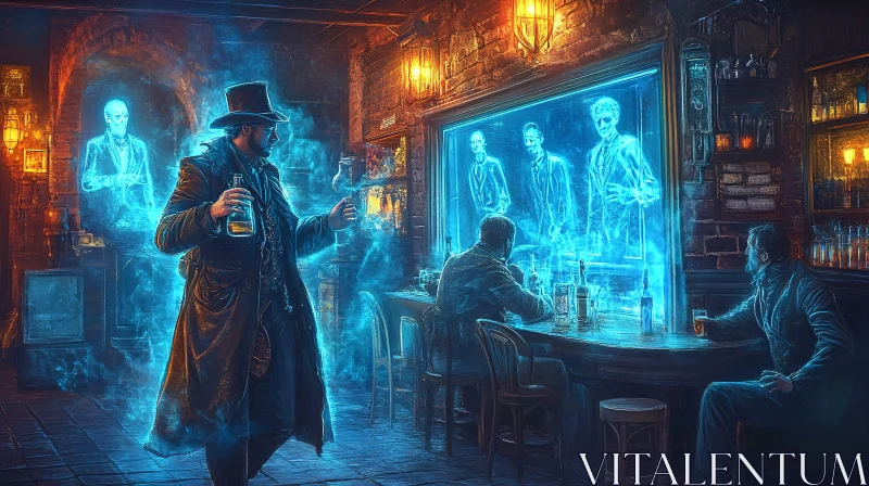 Ghostly Gathering at the Old Tavern AI Image