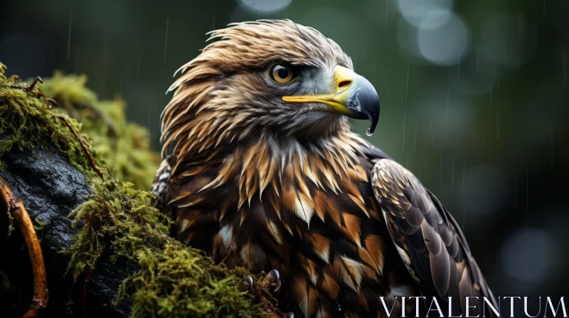 Golden Eagle on Mossy Branch - Digital Art Fauna AI Image