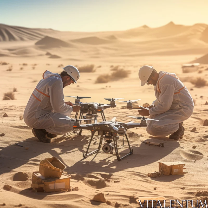 Scientists Repairing Drone in Desert - A Transportcore Scene AI Image